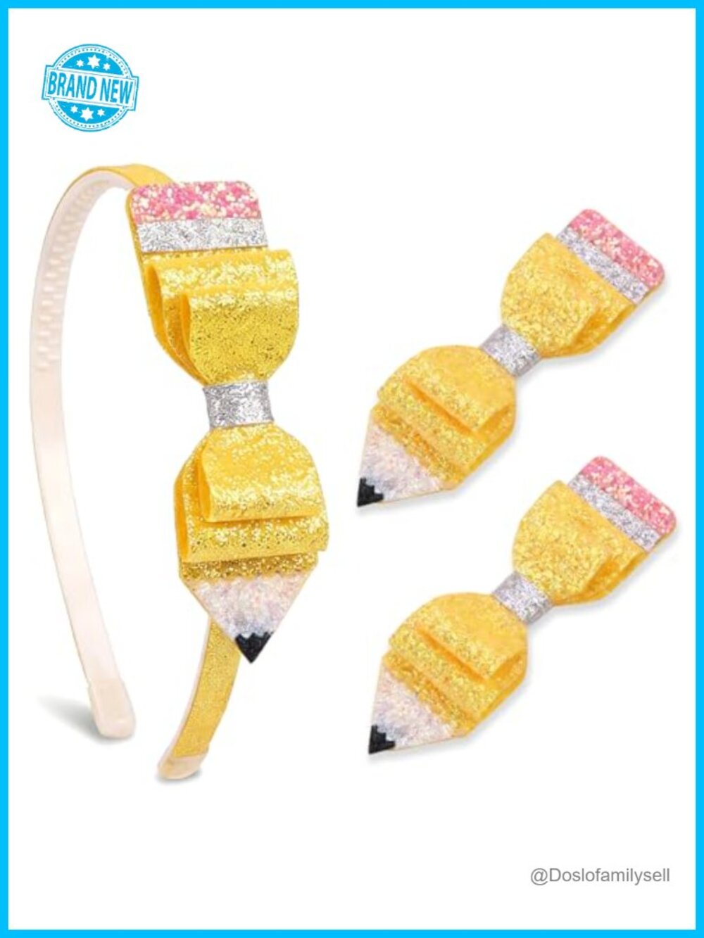 3Pcs Back to School Felt Plastic Steel Pencil Headband Hair Clips Set